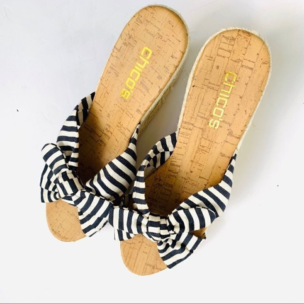 CHICOS BLUE CREAM NAUTICAL ESPADRILLE WEDGE SANDAL